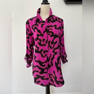 Diane Von Furstenberg Silk Bold Print Fuschia Blouse Sz 10